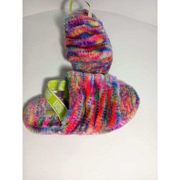 UGG Fluff Yeah Slide Slippers Women's Size 3 Multi Color Tie-Dye Faux Fur - Picture 3 of 7